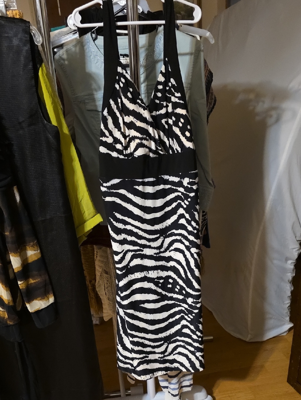 Black & White Zebra Halter Midi Dress